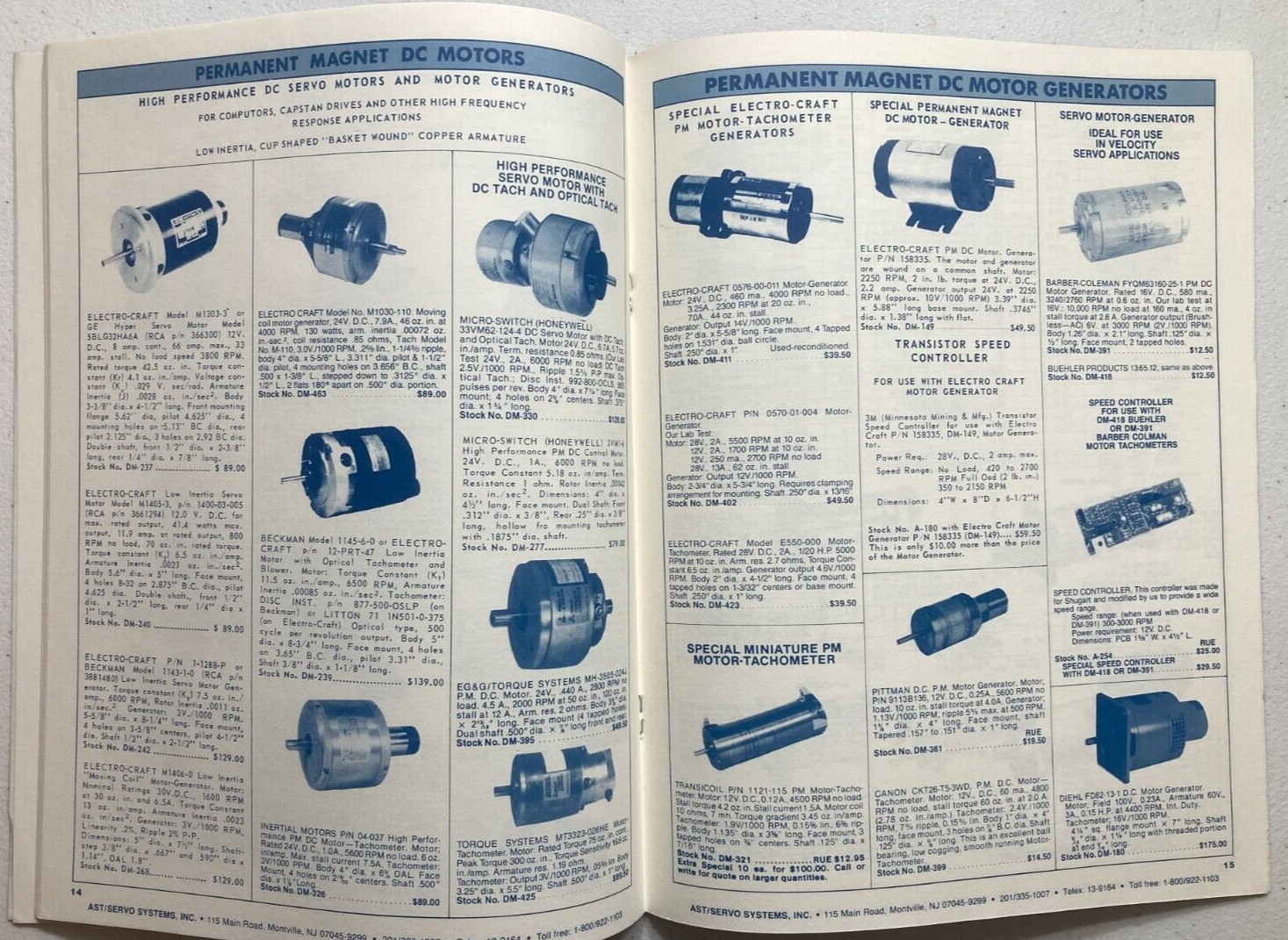 1986 AST / SERVO Systems special motion control catalog supplement for robotic