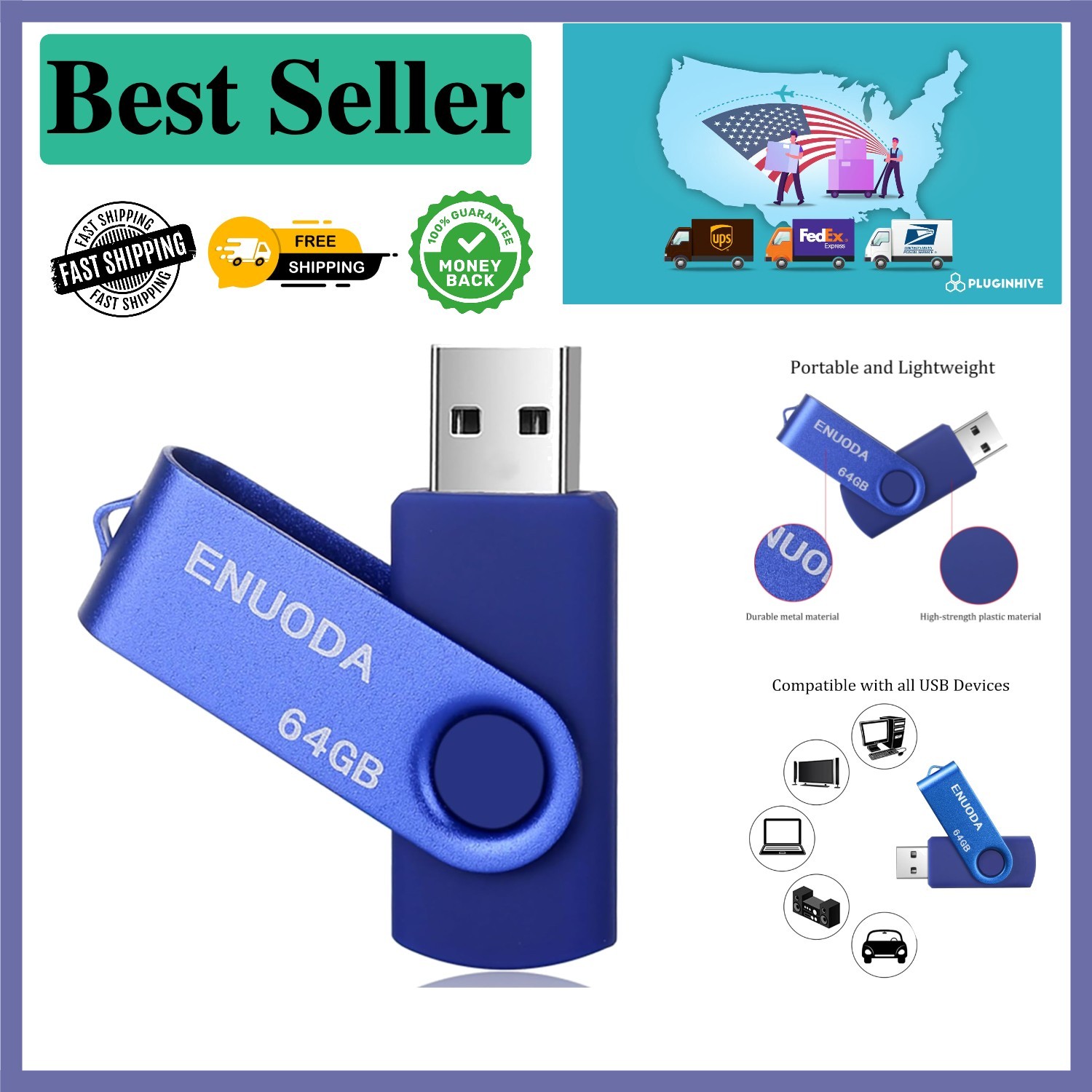 Compact 64GB USB 2.0 Memory Stick with LED Indicator - Perfect for File Backup