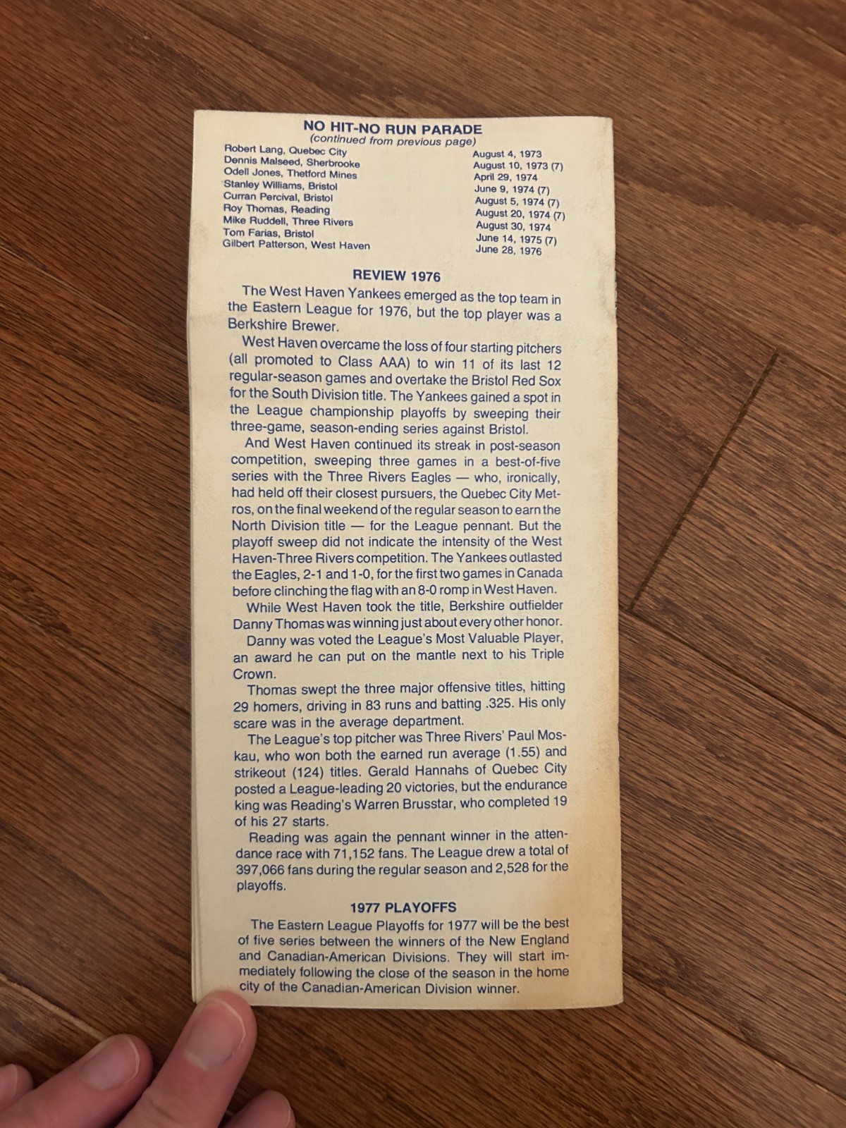 1977 Vintage "EASTERN LEAGUE" {RECORD BOOK} (AA) Minor League Baseball Guide