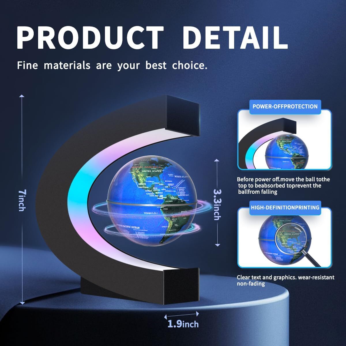 Magnetic Levitating Floating Globe with LED Lights, Cool Gadgets C ABS-black