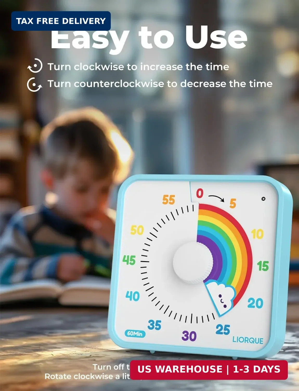 LIORQUE 7.5-Inch Large Visual Timer, 60-Minute Classroom Timer Magnetic | Non-Ti
