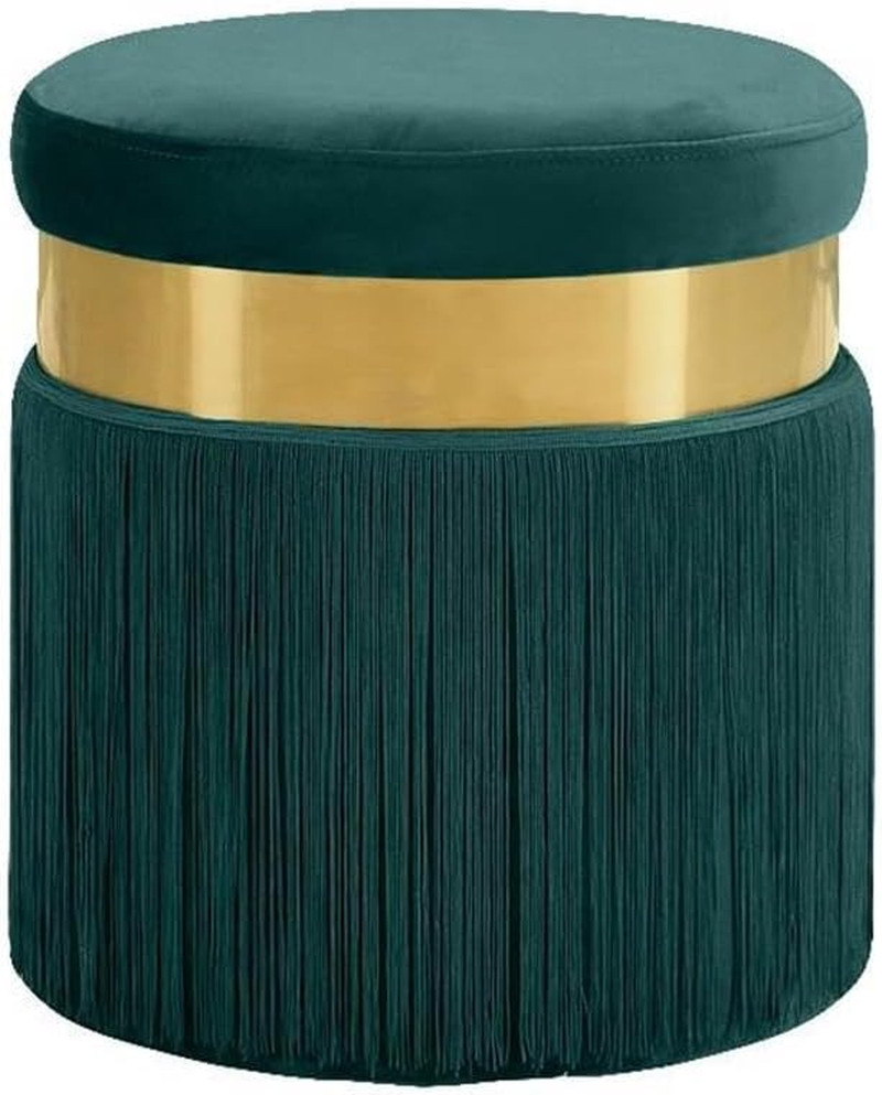 Yasmine Green Velvet Ottoman with Gold Band - Chic 15.5" Square Stool