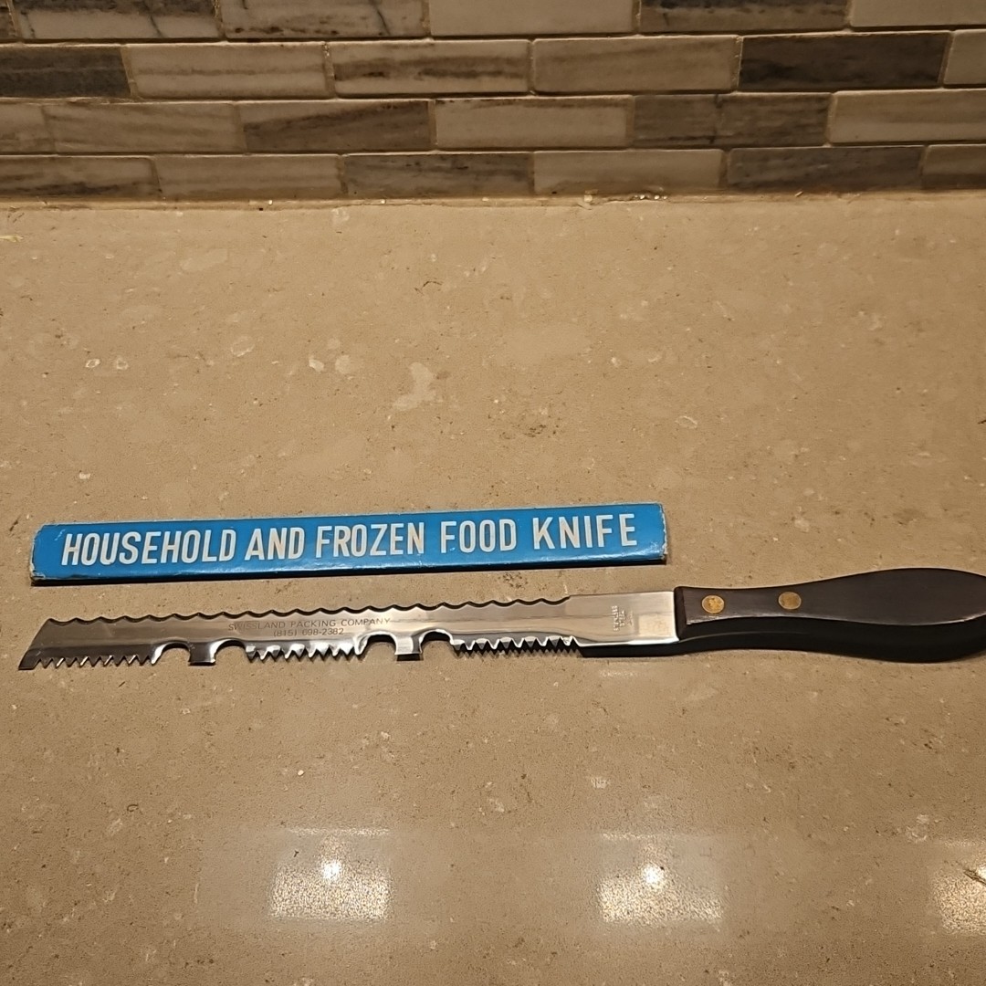 Vtg Stainless Bread Knife, Serrated 8" Blade SWISSLAND PACKING CO Made In Japan
