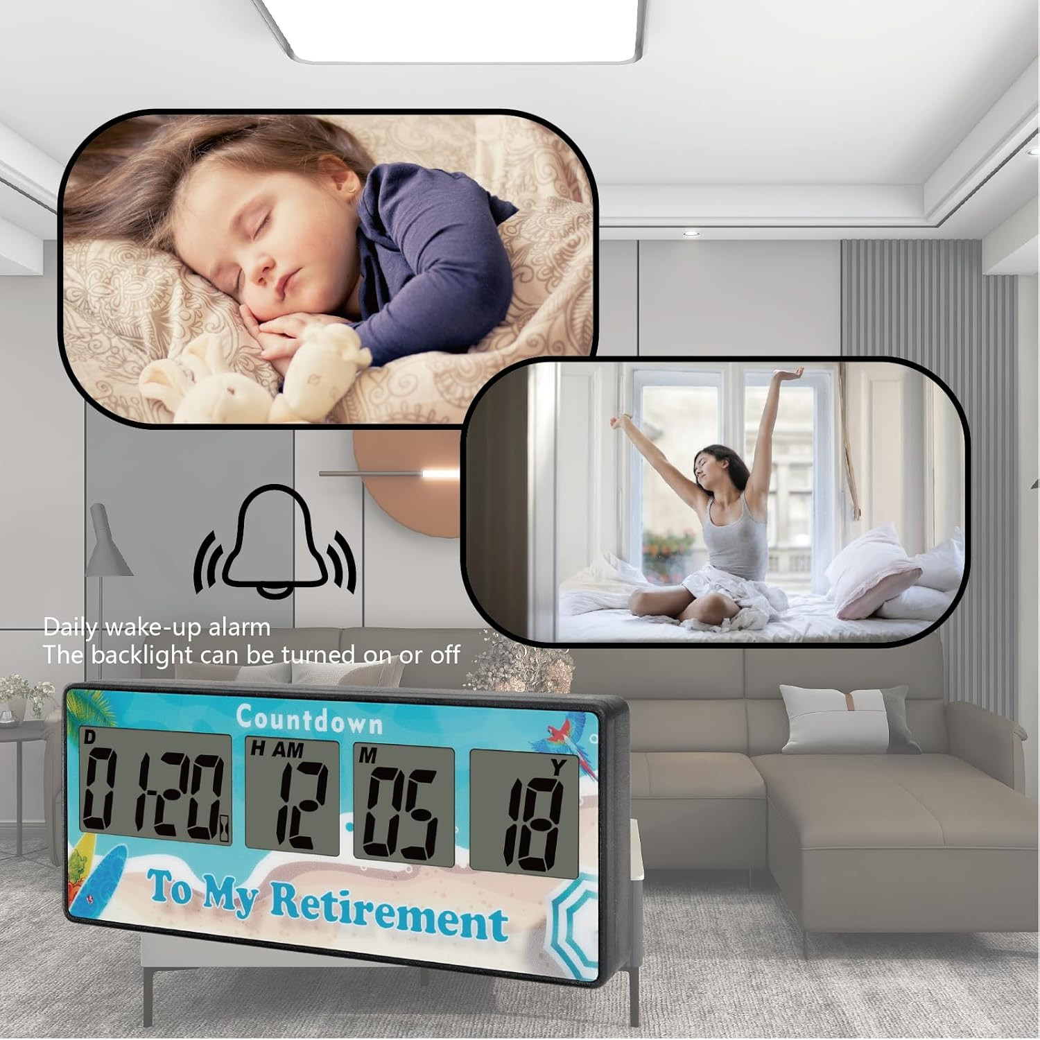 Yooreal Digital 9999 Days Countdown Timer Clock,Retirement Blue