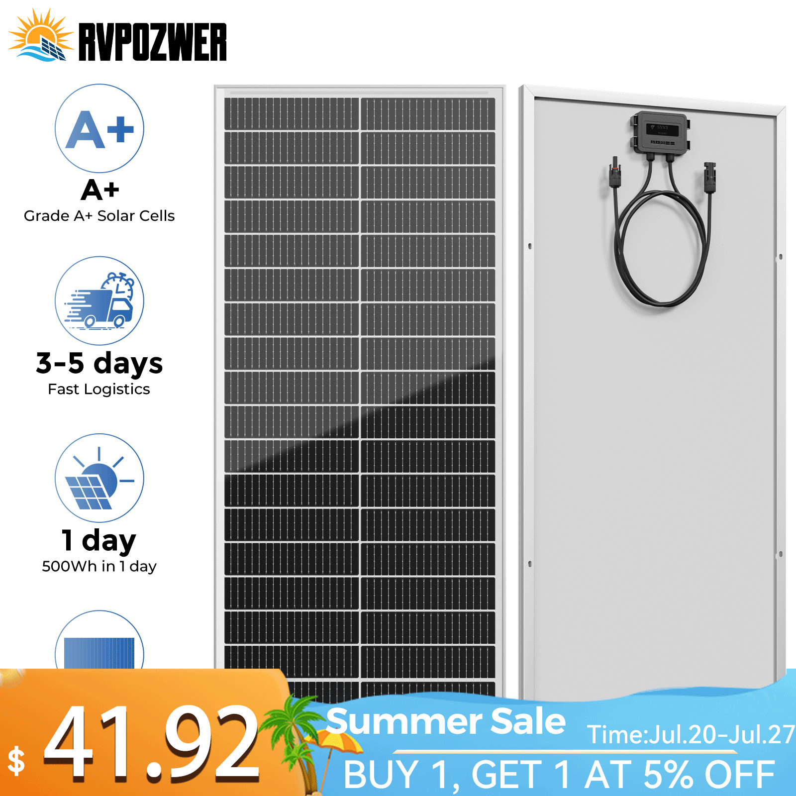 100W Watt Mono N-Type Solar Panel 18BB 25% Boat High Conversion RV Home Car