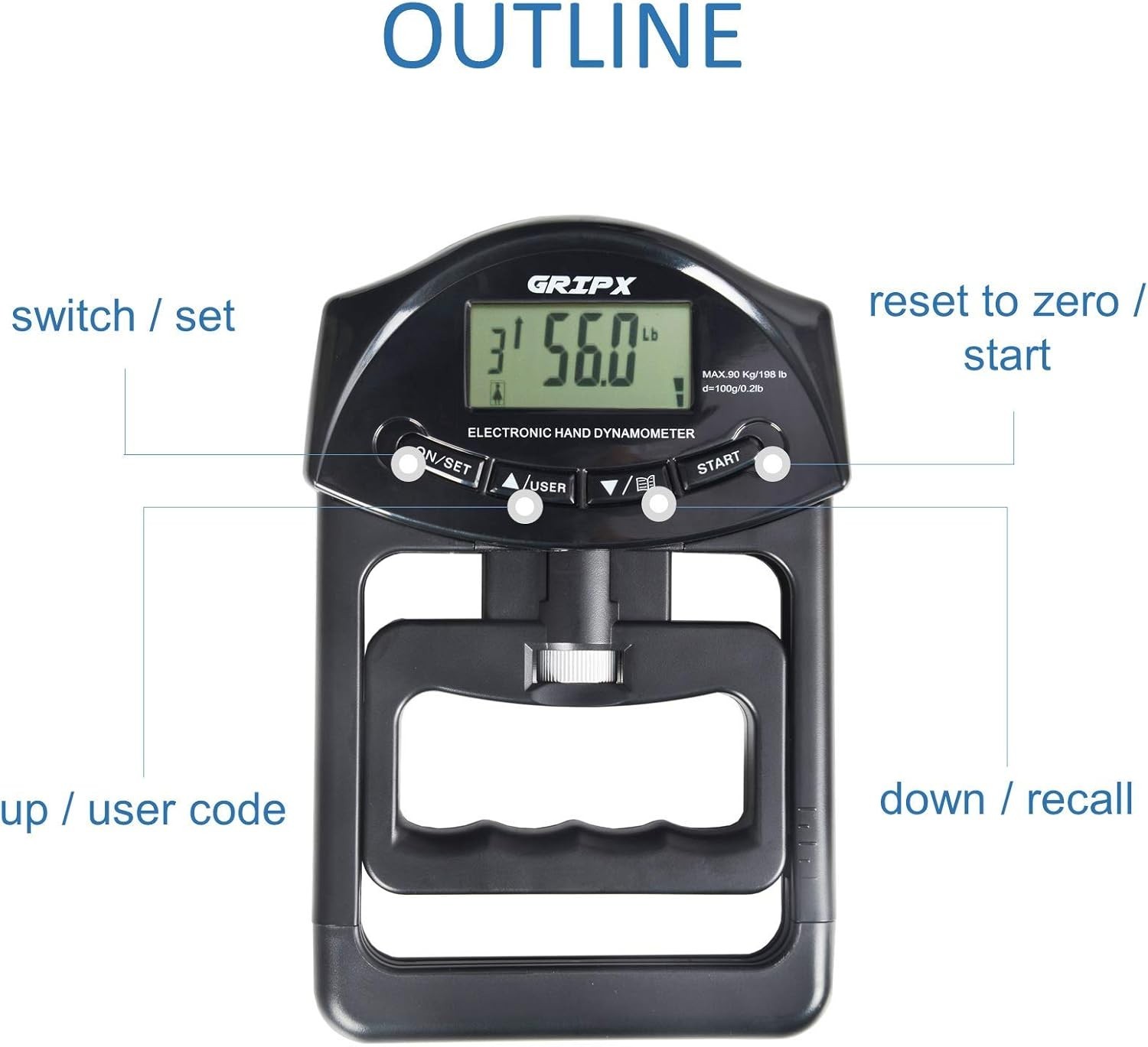 Digital Hand Dynamometer Grip Strength Measurement Meter Auto Capturing Elect...