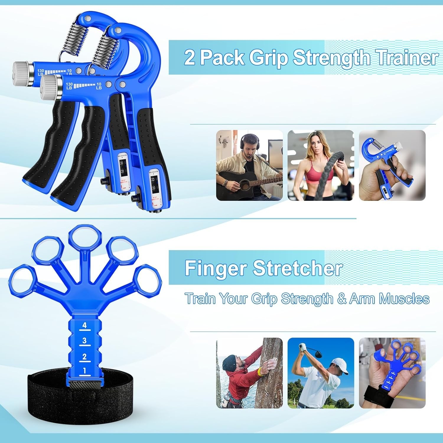5 Piece Grip Strength Trainer Set - Portable Hand Exerciser Kit with Carry Bag