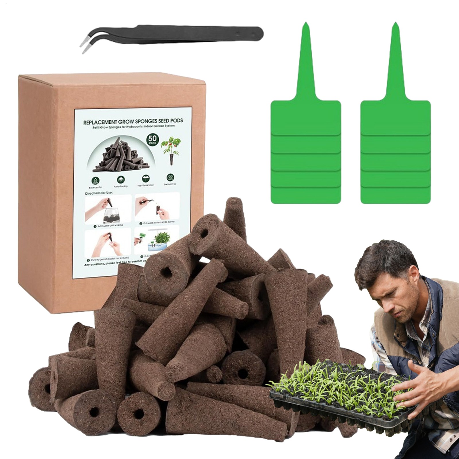 50 Grow Sponges Kit, Seed Pods Replacement , Refill Pods for Hydroponic Indoor