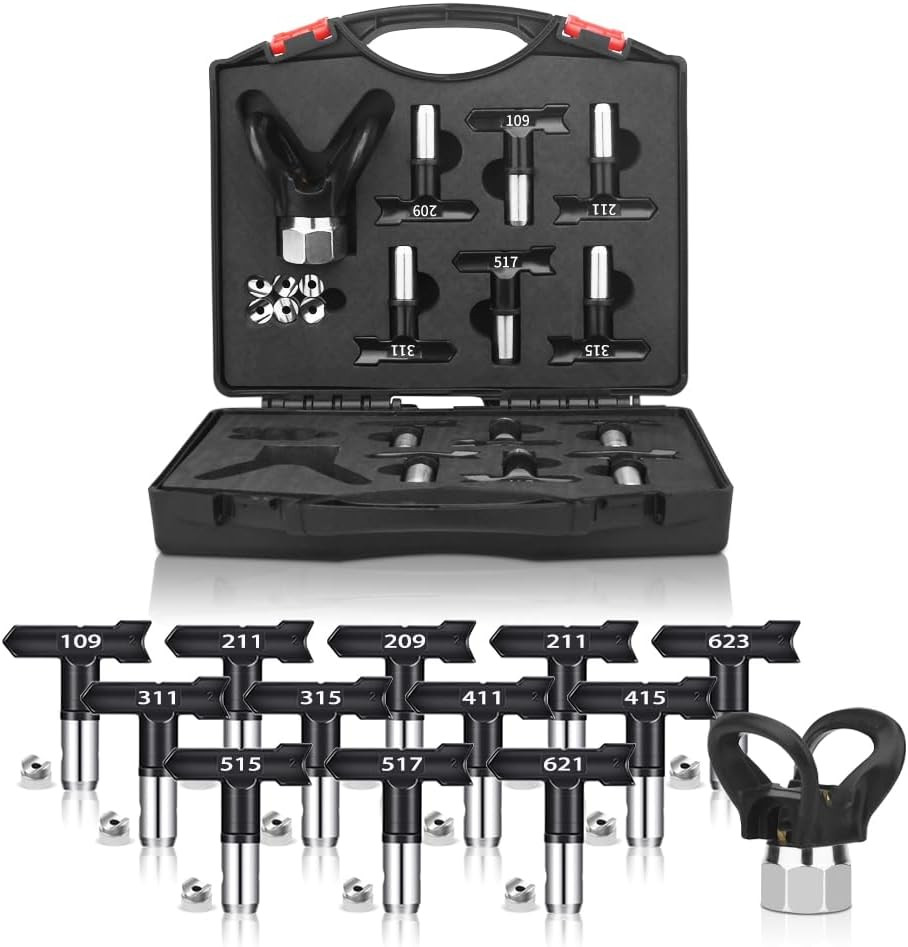 14 Pcs Airless Sprayer Tips, Paint Sprayer Tips, Tip Guard and Black Storage Cas