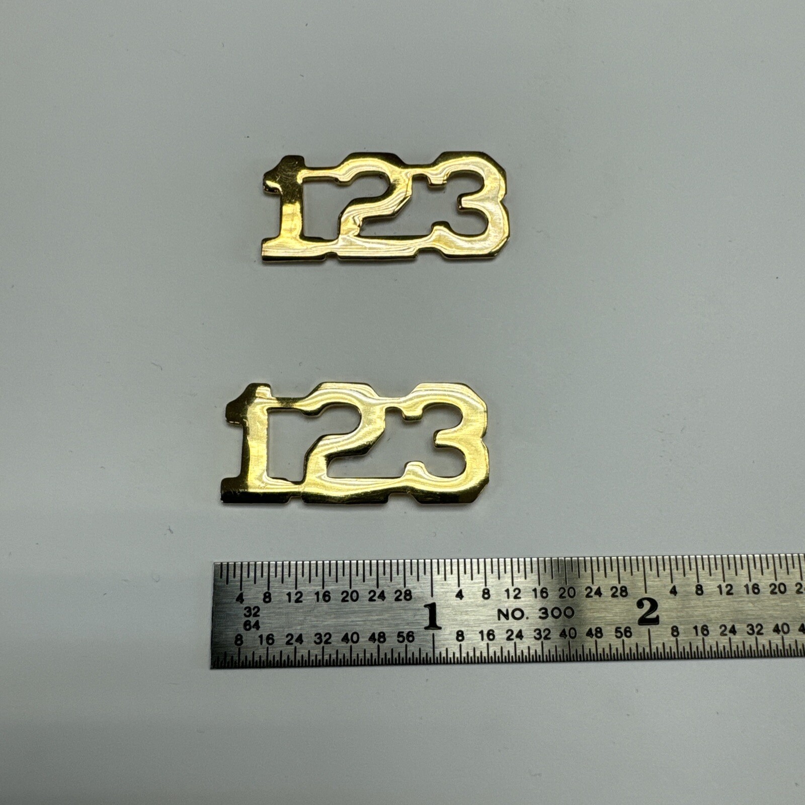 123 Gold Police Collar Brass - Post Rod Backing - NEW - Rank Insignia Precinct