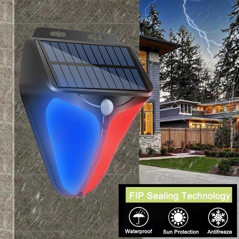 6x Solar Alarm Strobe Light Lamp Motion Sensor Sound Security Outdoor Waterproof
