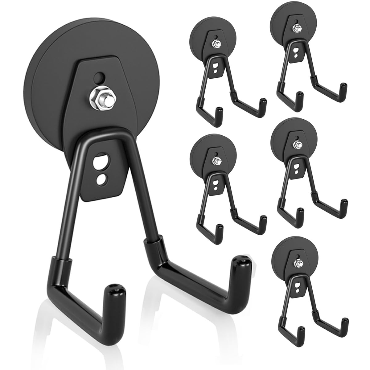 6Pack Magnetic Hooks Large Rare Earth Heavy Duty Garage Tool Holder Strong Black