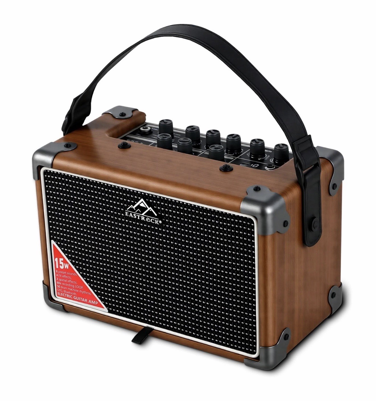 EASTROCK 15W Electric Guitar Amp, EGA-15W Portable Amplifier with Wood