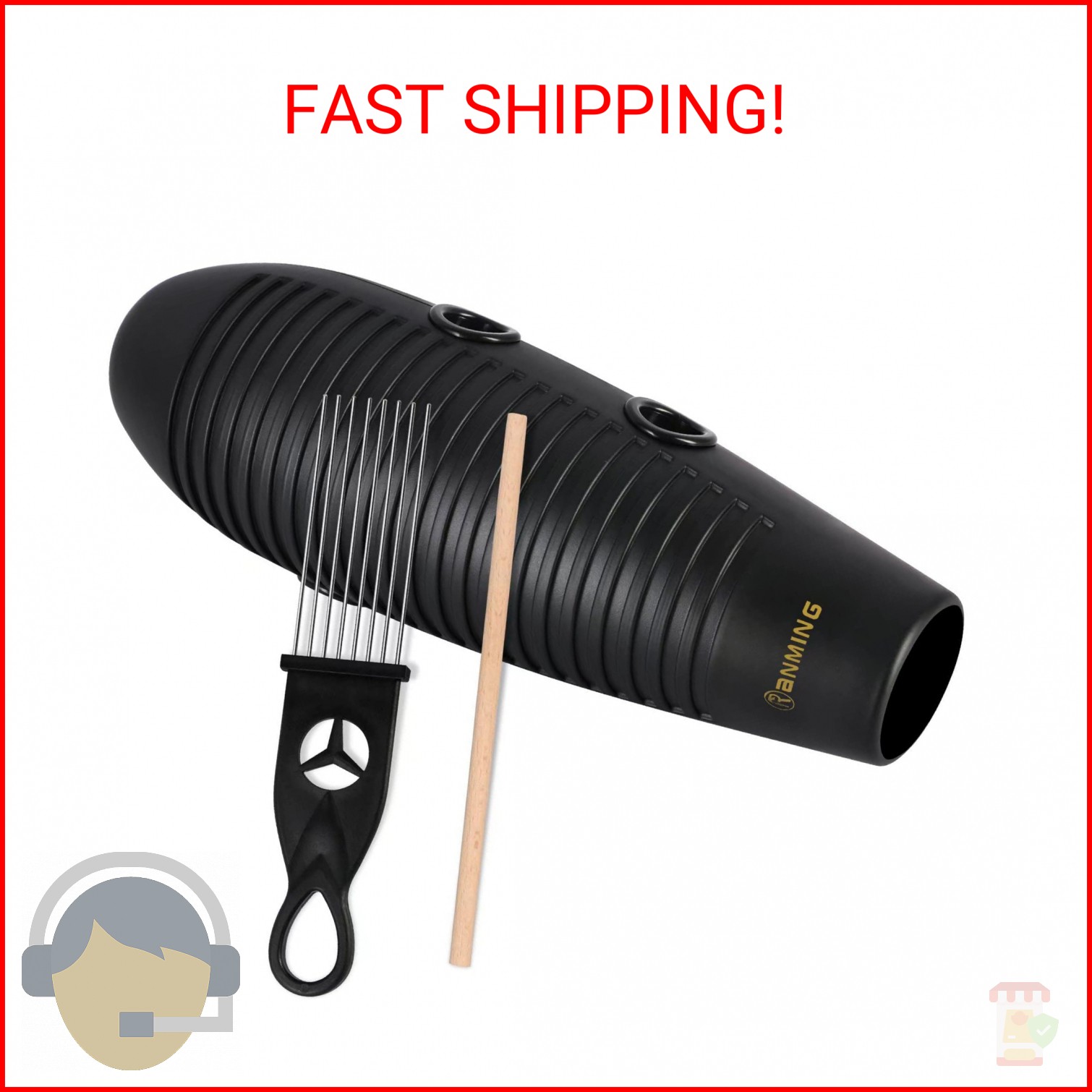 RANMING Guiro Instrument 3.9x13 Inch Super Guiro Fish Shaped Latin Percussion In
