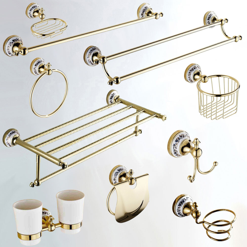 Gold Color Brass Bathroom Accessories Towel Bar Bathroom Hardware Series Set