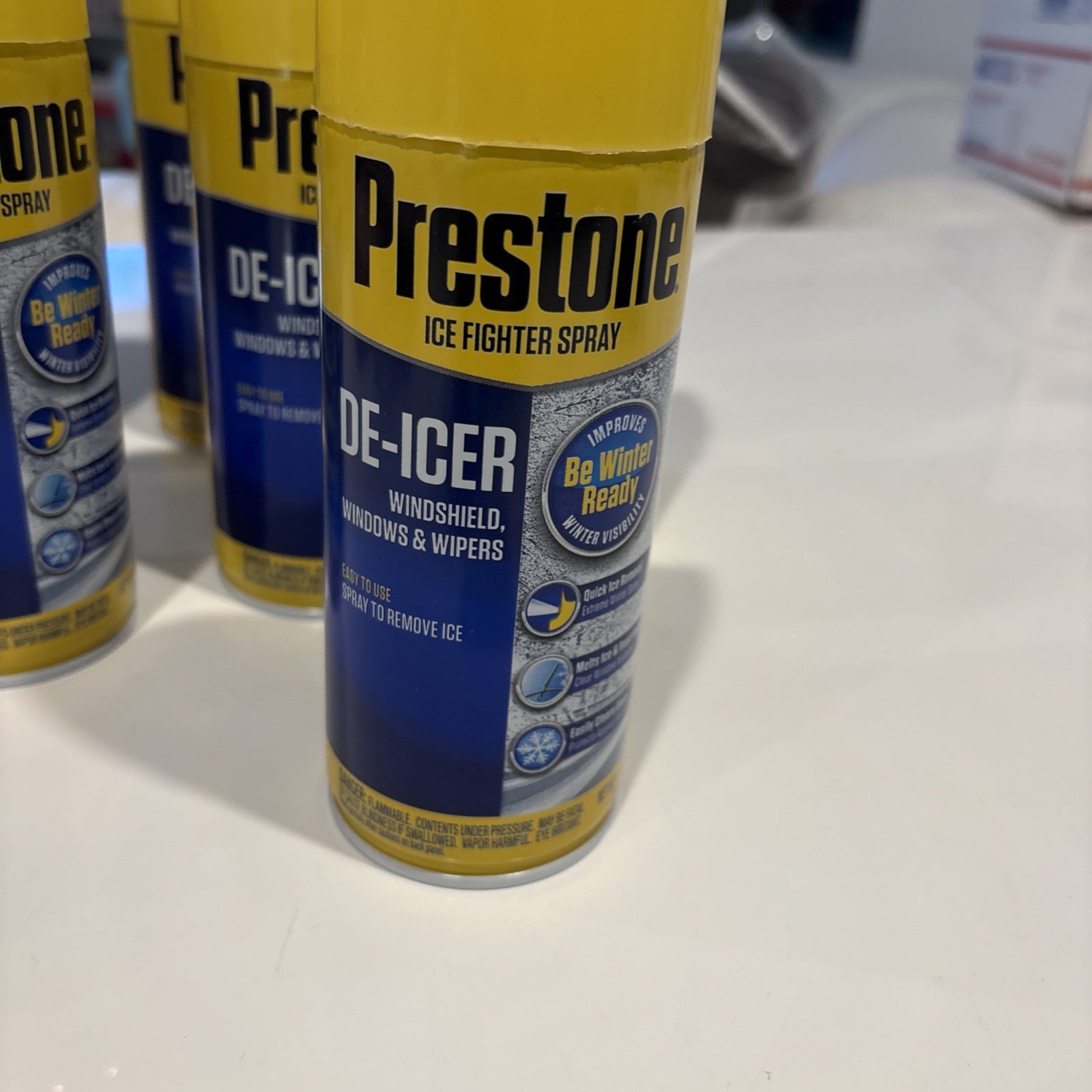 7 Pack-PRESTONE Windshield De-Icer-Spray Canister (11 oz.) Built In Ice Scraper