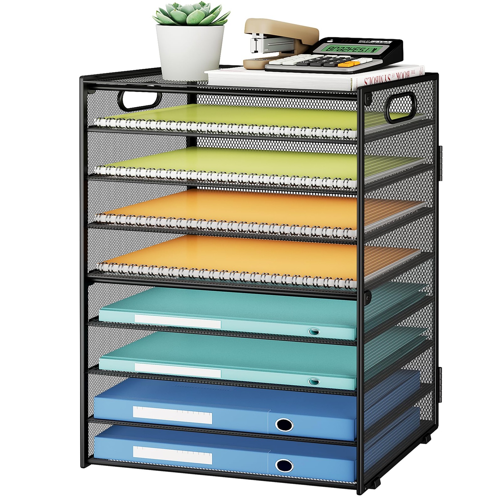 9 Tier Paper Organizer Desk Black Metal Mesh Letter Tray File Sorter 6 PCS