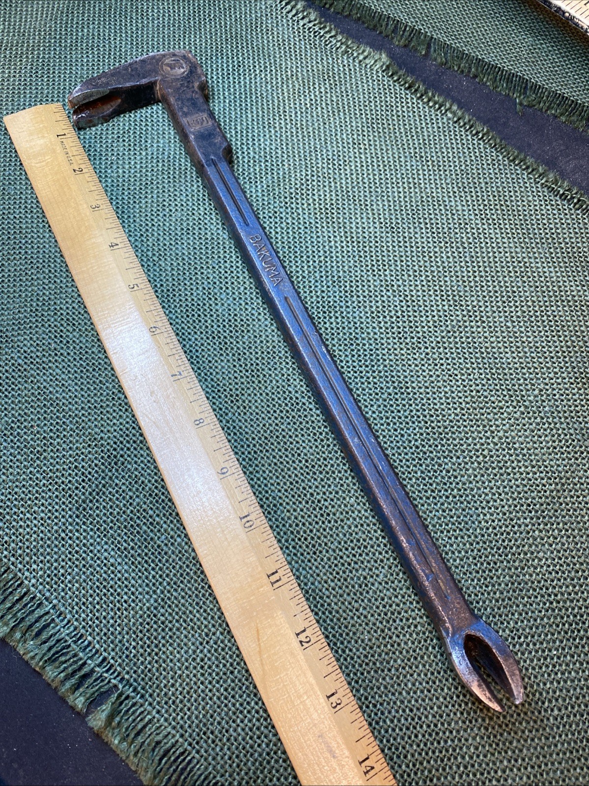 Vintage BAKUMA 360mm 14" Japanese Nail Puller Cats Paw Pry Bar Cr-V Steel Japan⁠