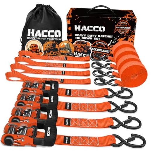 HACCOPLANET Ratchet Straps, 5280lb Break Strengeth, 1.6" Heavy Duty 8FT Orange