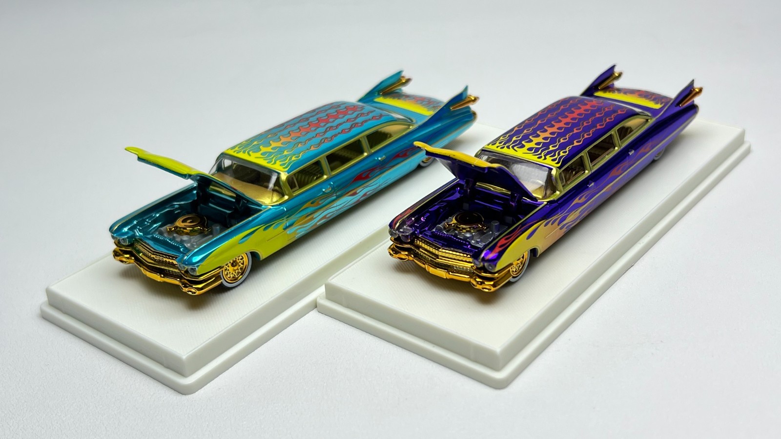 1/64 Mechanic 1959 Cadillac Series 62 limousine Golden Wheel Flame Diecast Model