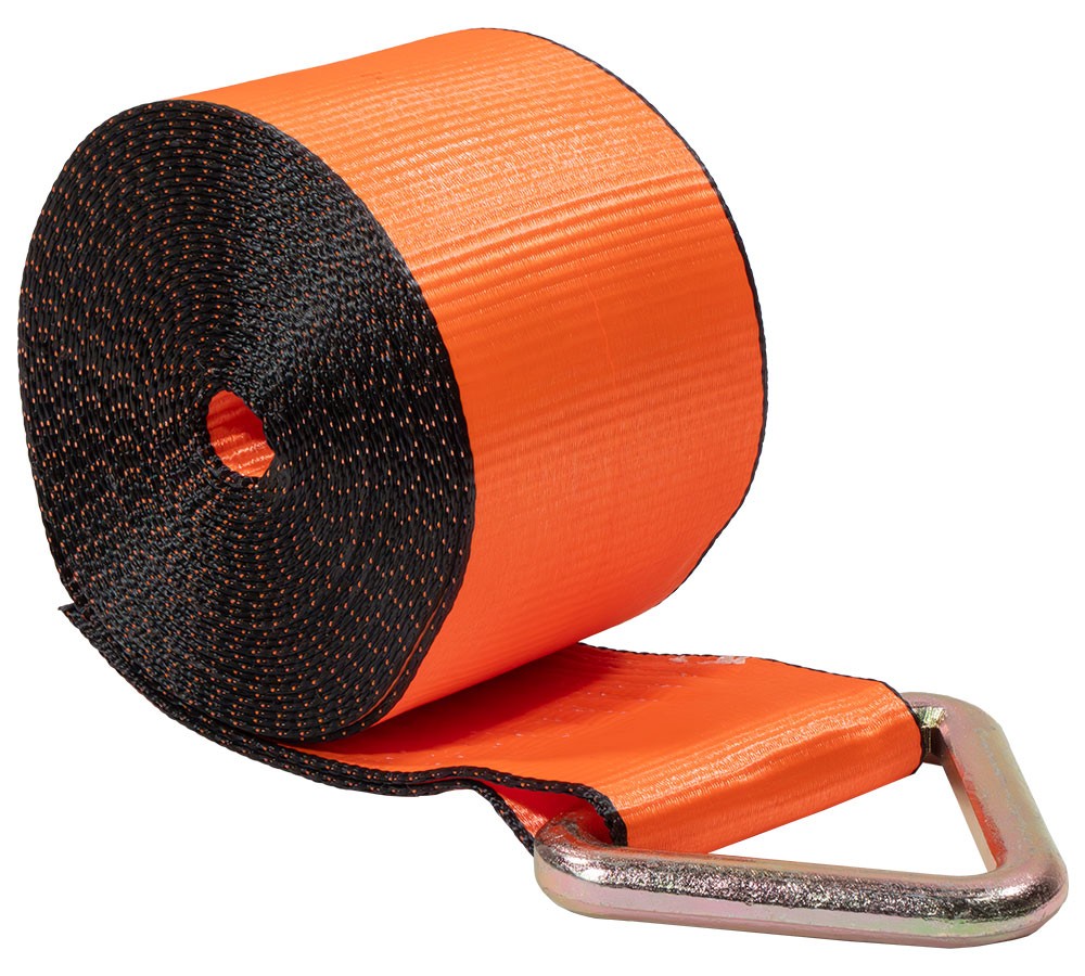 Winch Straps 4"x30' High Abrasion Orange Tie Down w/Delta Ring WLL# 6670 lbs