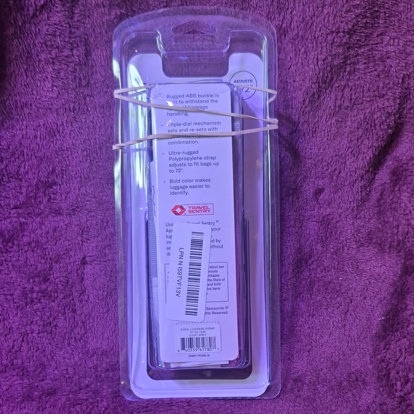 Samsonite Travel Sentry 3 Dial Combination Luggage Strap Gray