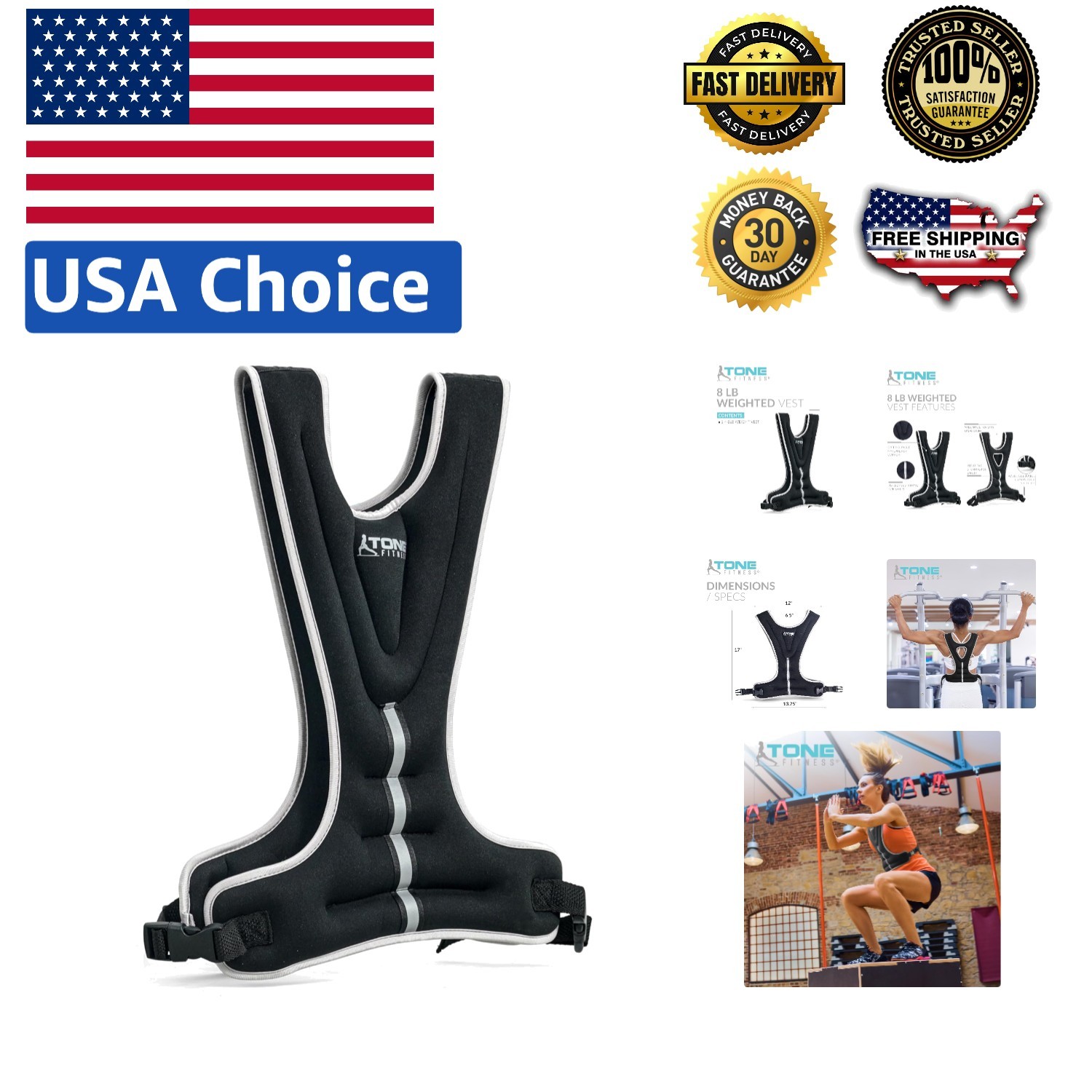 Versatile Tone Fitness Weighted Vest - 8 Lbs for Enhanced Workout Performance