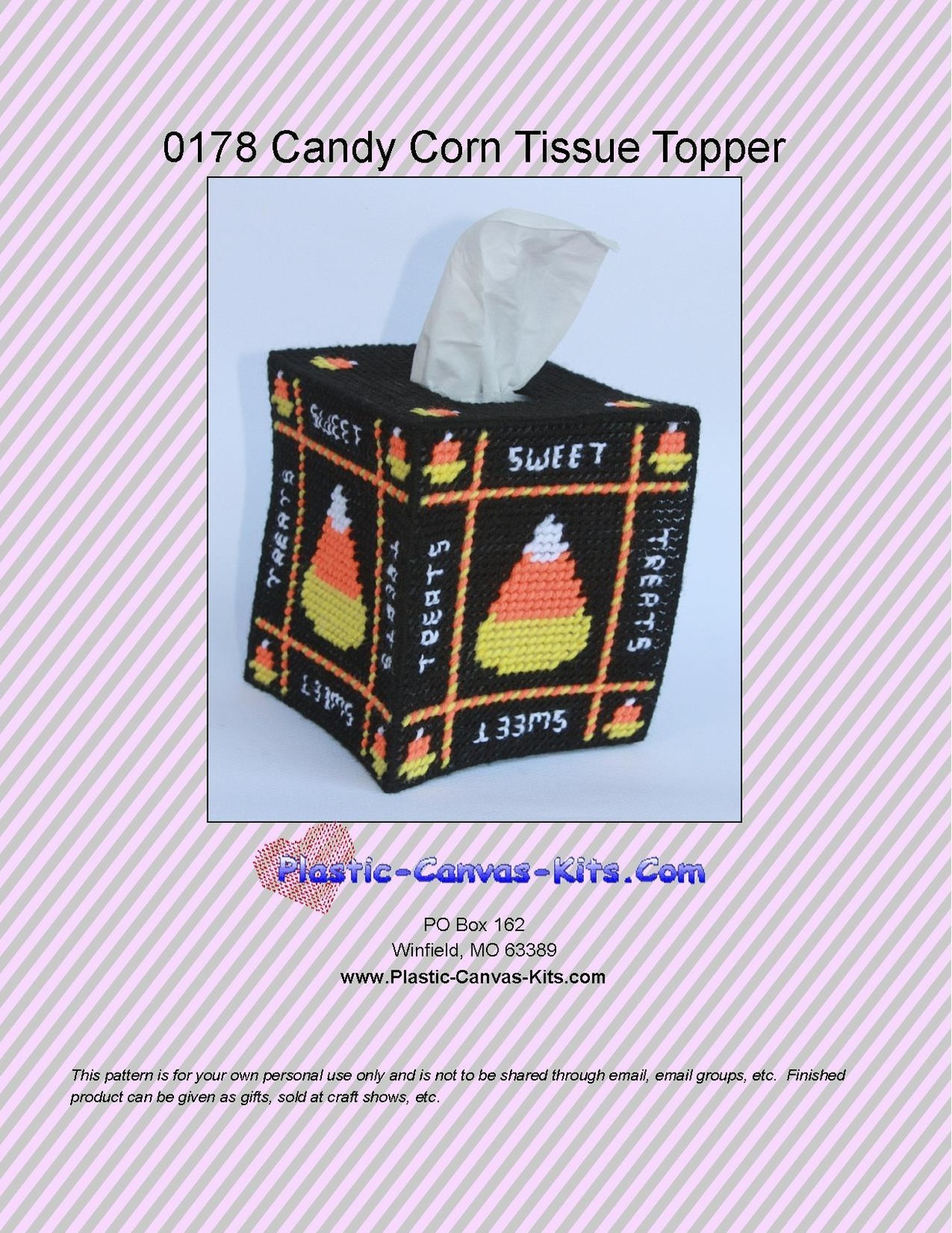 Candy Corn Tissue Topper-Halloween-Plastic Canvas Pattern or Kit