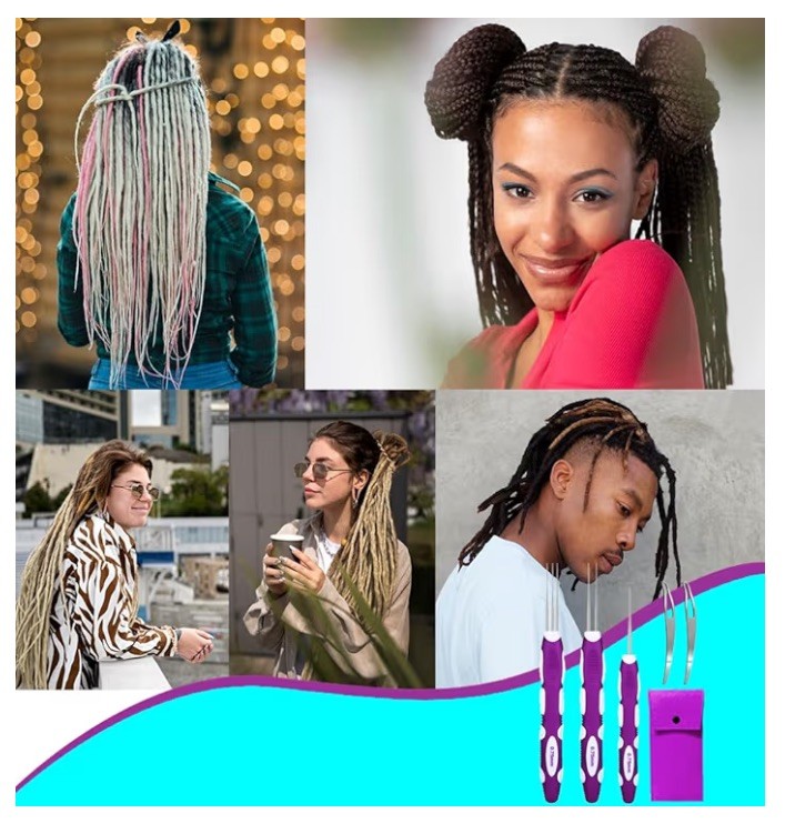 5pcs Dreadlock Crochet Hook 1,2&3 Needle Set Braiding Hair Making Tool Kit 0.75