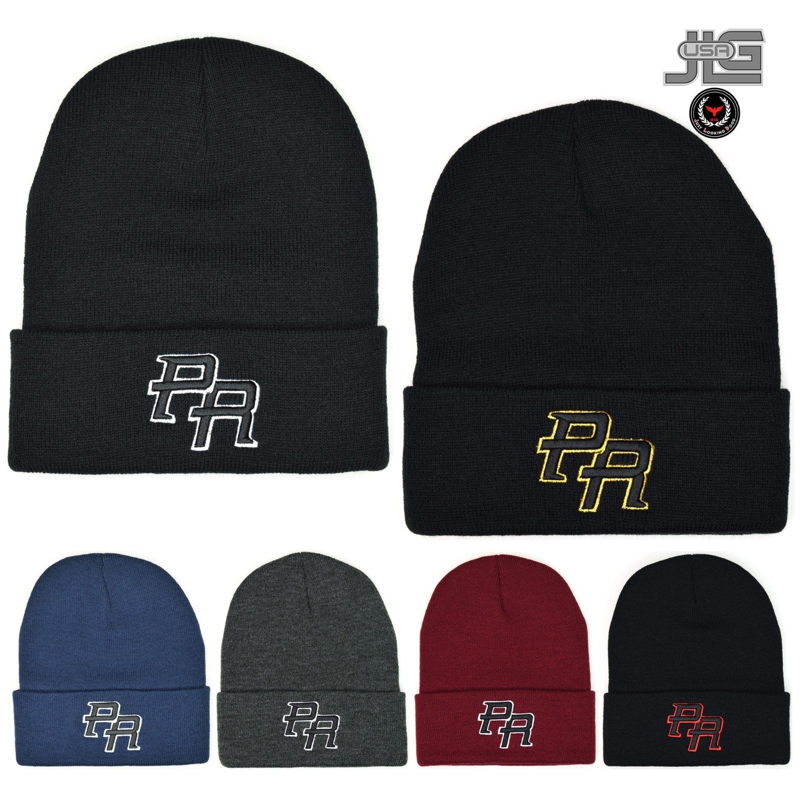 PR Embroidery Hat New Puerto Rico PR 3D Skull Knit Beanie with Cuff