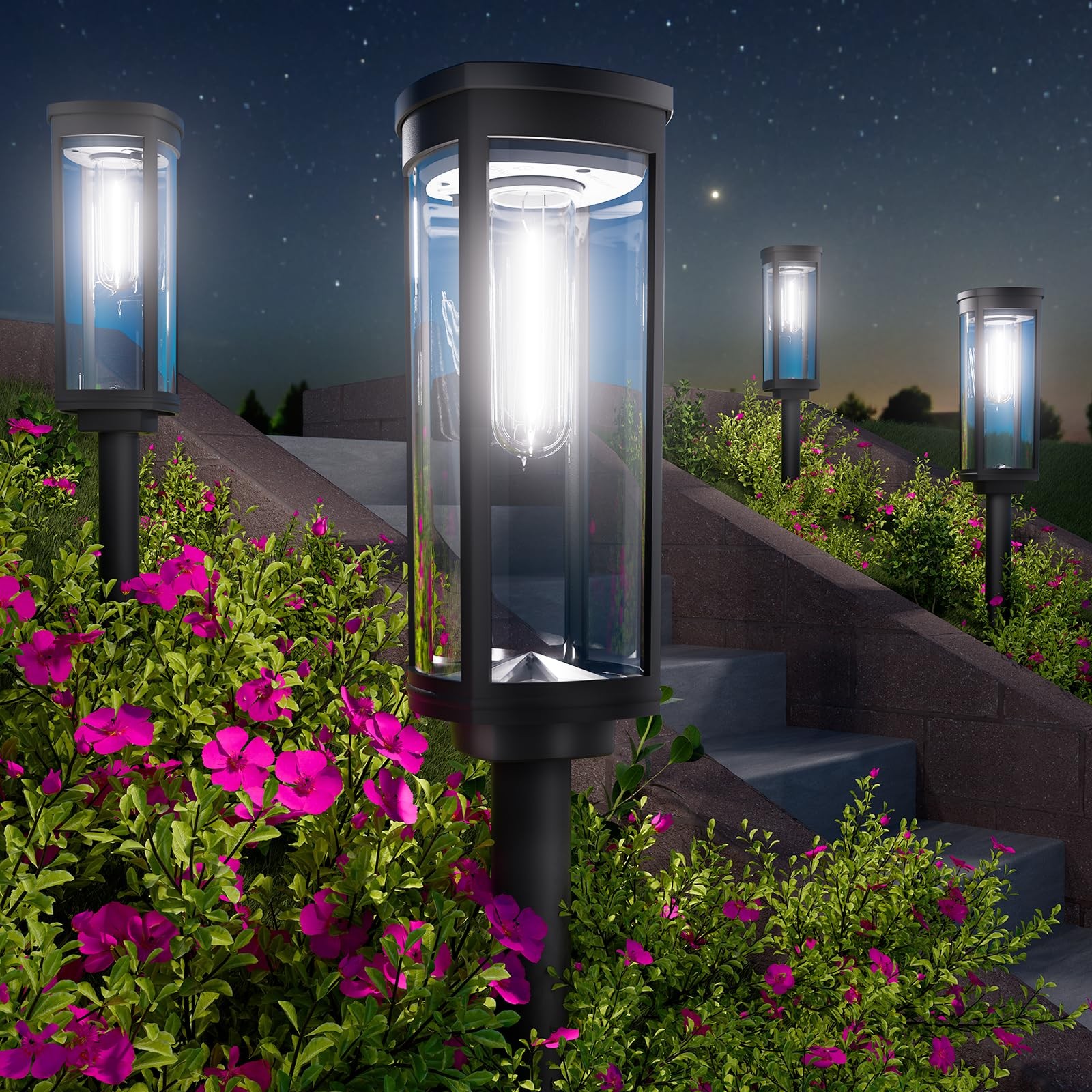 BITPOTT Solar Pathway Lights 8 Pack Outdoor Waterproof IP65 Auto On Off