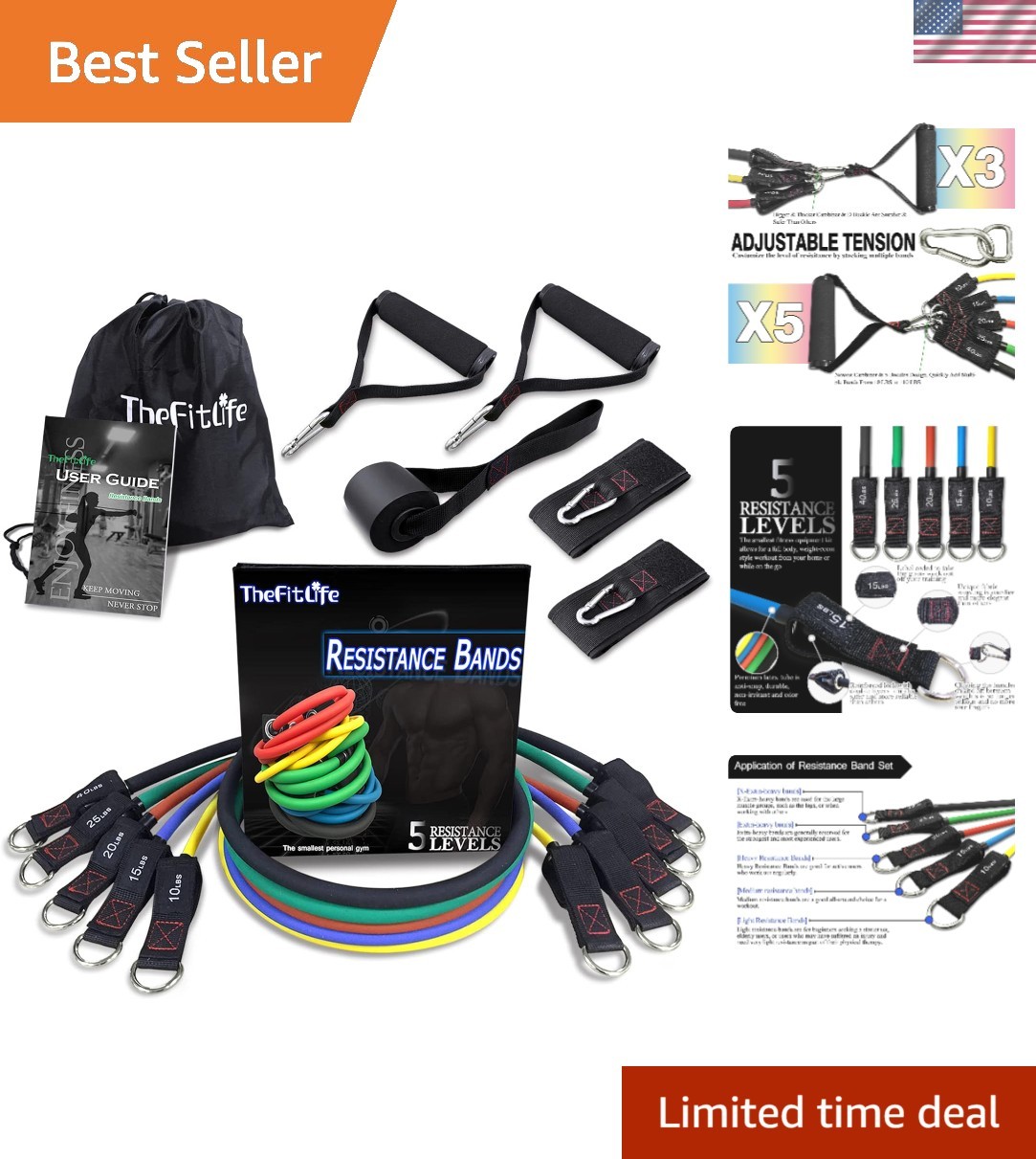 Durable Natural Rubber Resistance Bands – Stackable Workout Bands up to 300 lbs