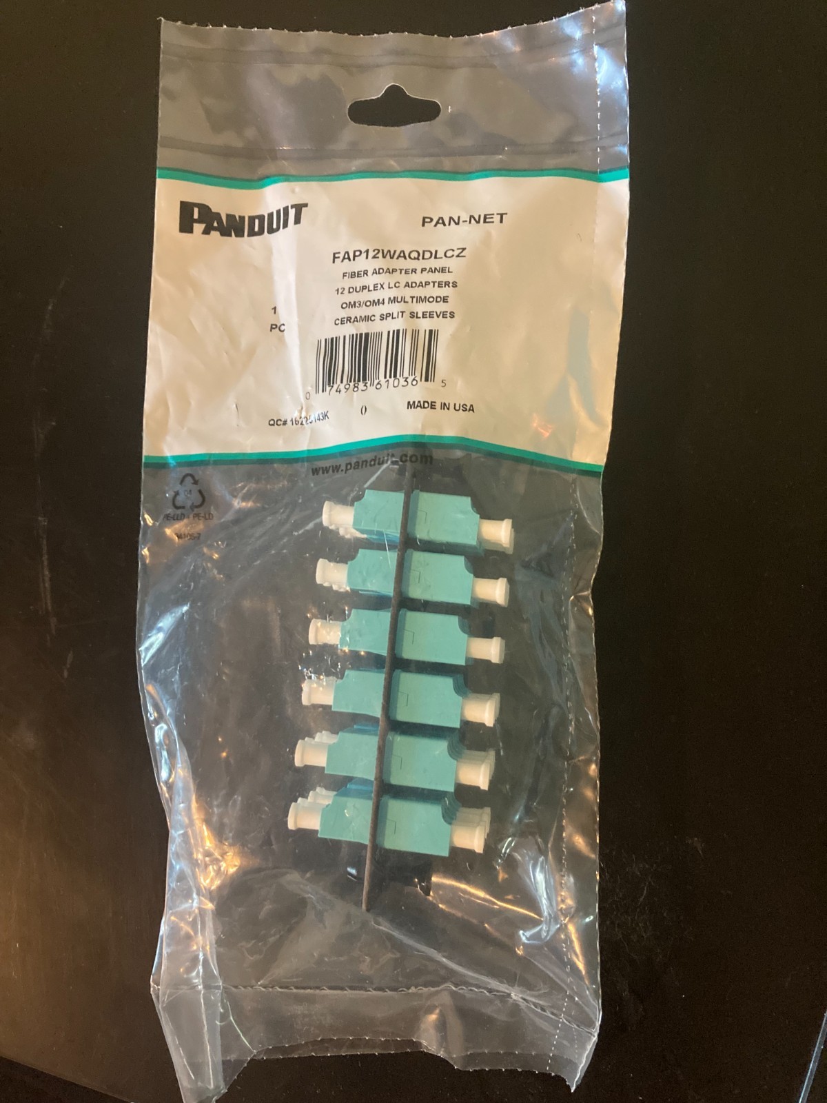 New Panduit FAP12WAQDLCZ Optical LC 12-Port Adapter Panel