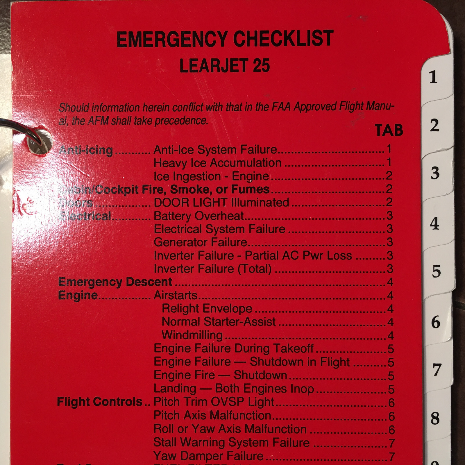 Gates Learjet 25 Normal & Emergency Checklist