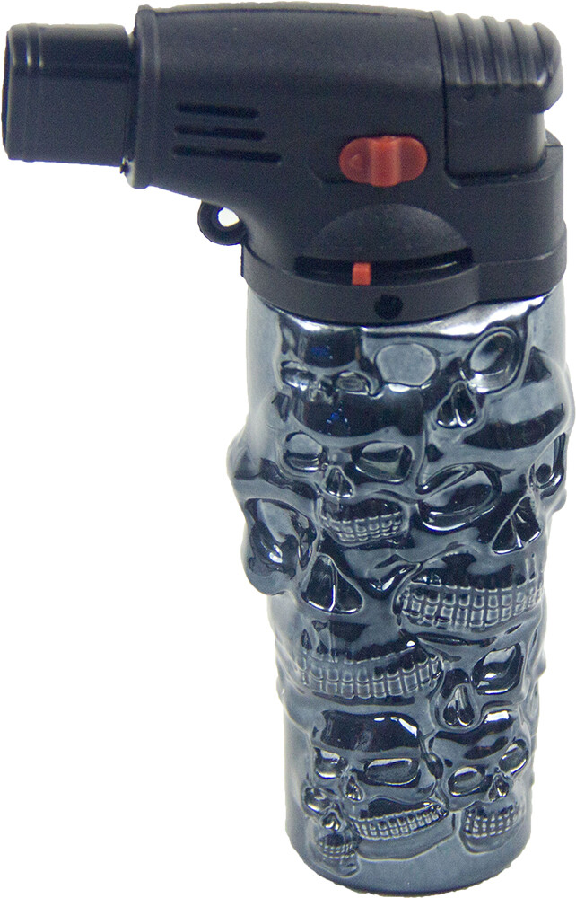 Jumbo 4.3" Jet Torch Gun Lighter Refillable Lockable Adjustable Engraved Skull S