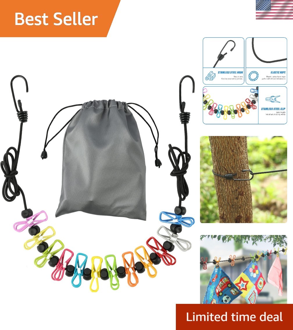 Retractable Portable Clothesline for Travel，Clothing line with 12 Clothes Cli...