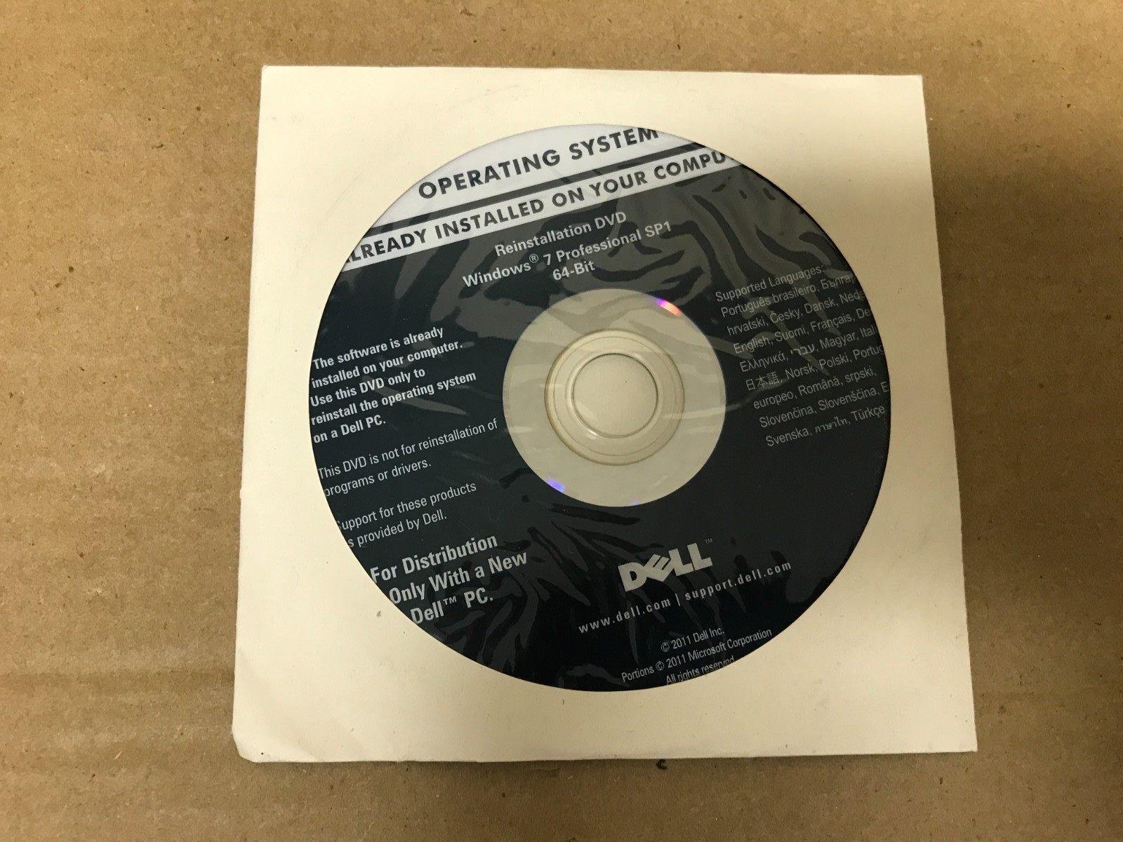 Dell Microsoft Windows 7 Professional SP1 64-Bit X64 Install DVD 0KJX6D SEALED