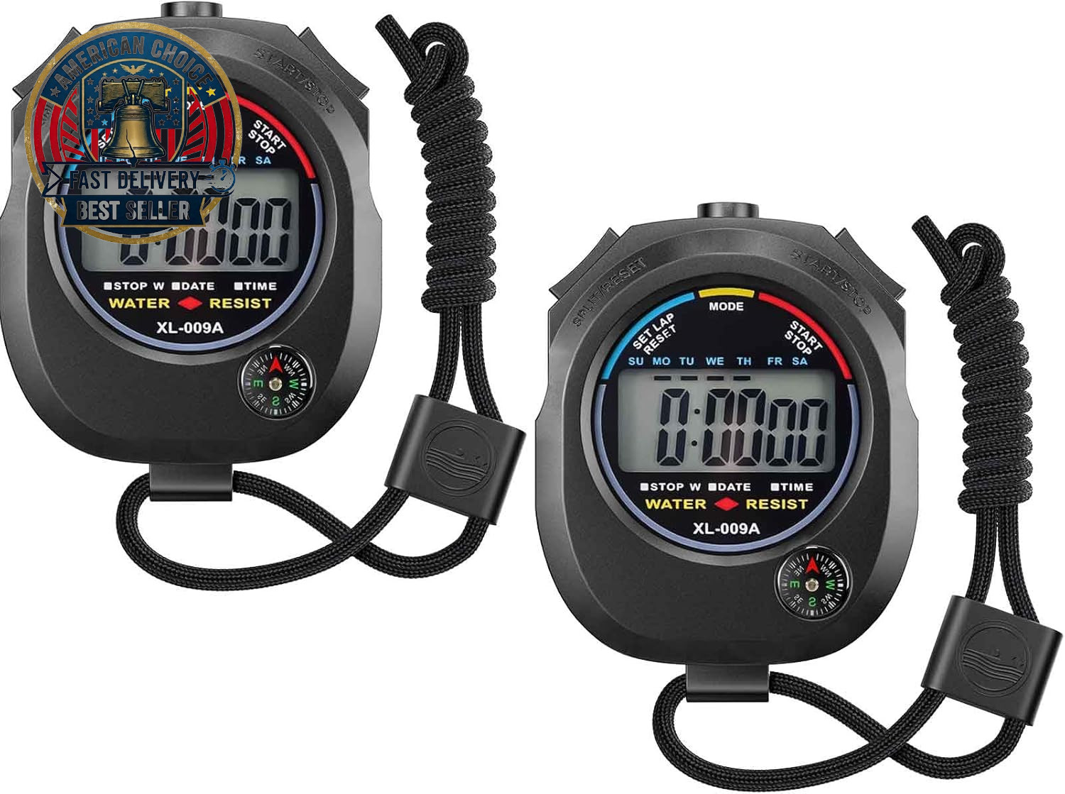 2 Pack Digital Stopwatch Timer: Large Display Multi-Function Stop Watch for Spor