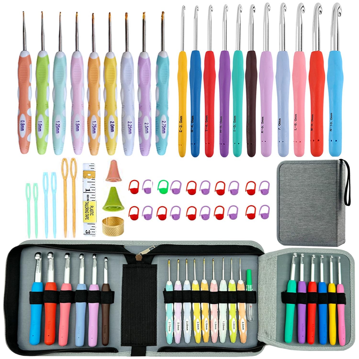 21 Sizes Crochet Hooks Set,Ergonomic Crochet Hook with Case for Arthritic Han...