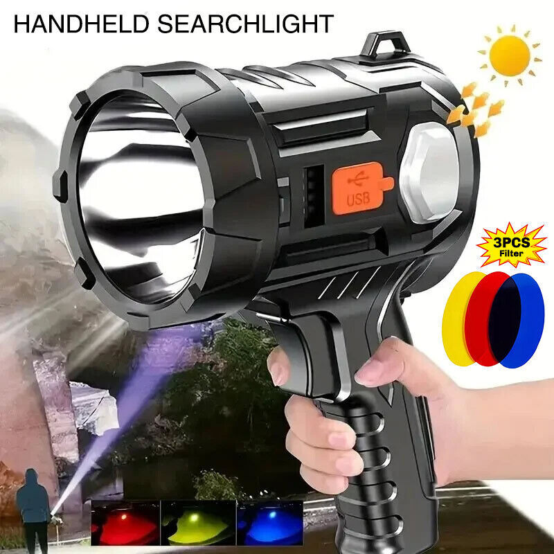 900000000LM Bright Solar/USB Rechargeable LED Spotlight Flashlight Searchlight