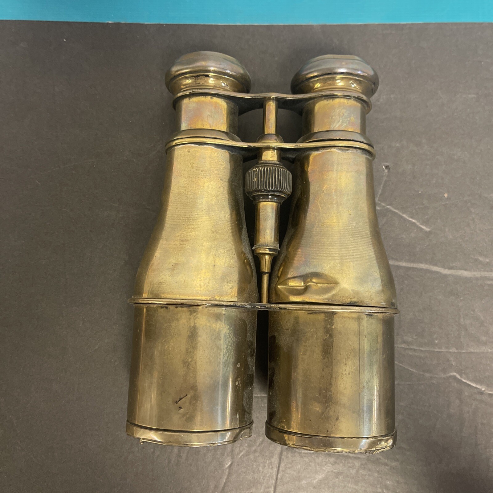 VINTAGE BRIDGE OPTICIAN BRASS BINOCULARS WW1 STYLE 7.5” Long DENTED