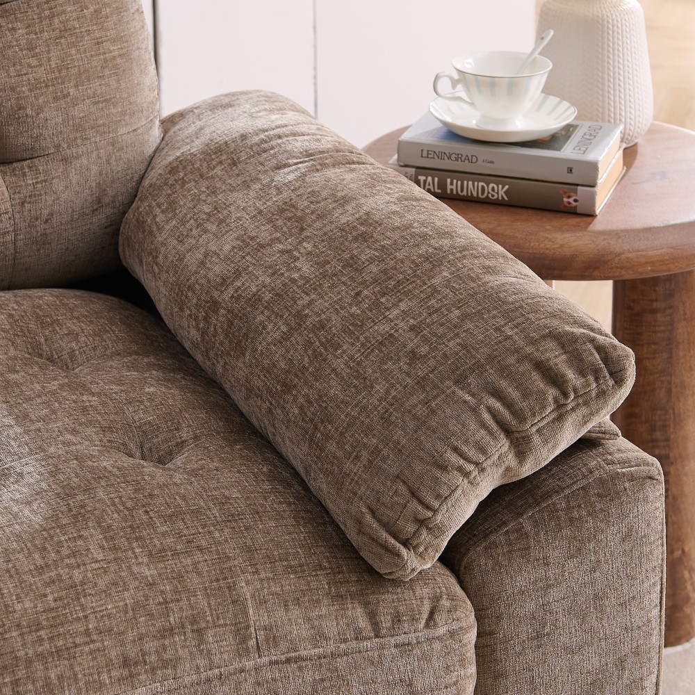 Double Sofa Recliner w/ Adjustable Backrest, USB Port, Ottoman - Brown