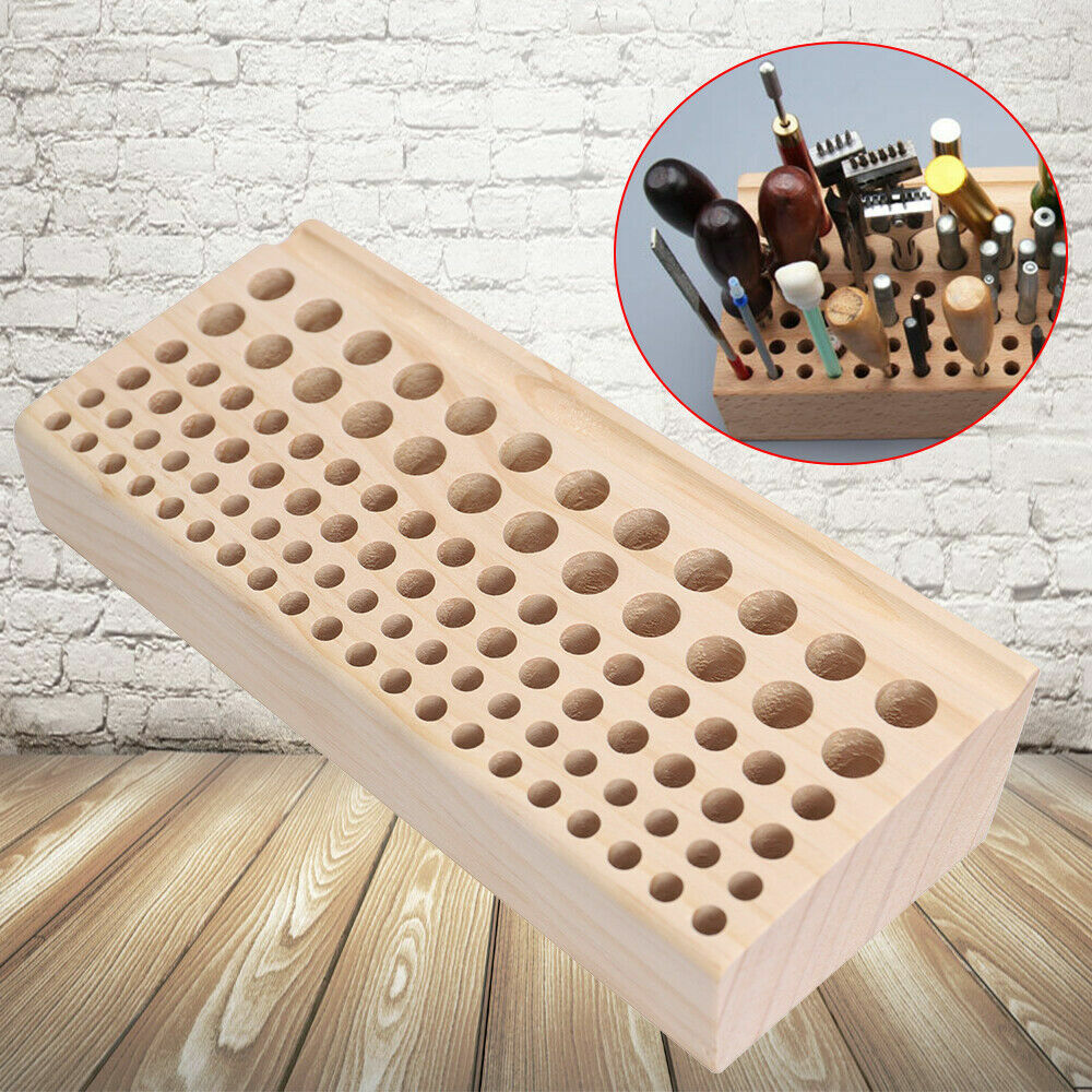 98 Holes Leather DIY Craft Wood Tool Rack, Wooden Stamp Storage Holder Organizer