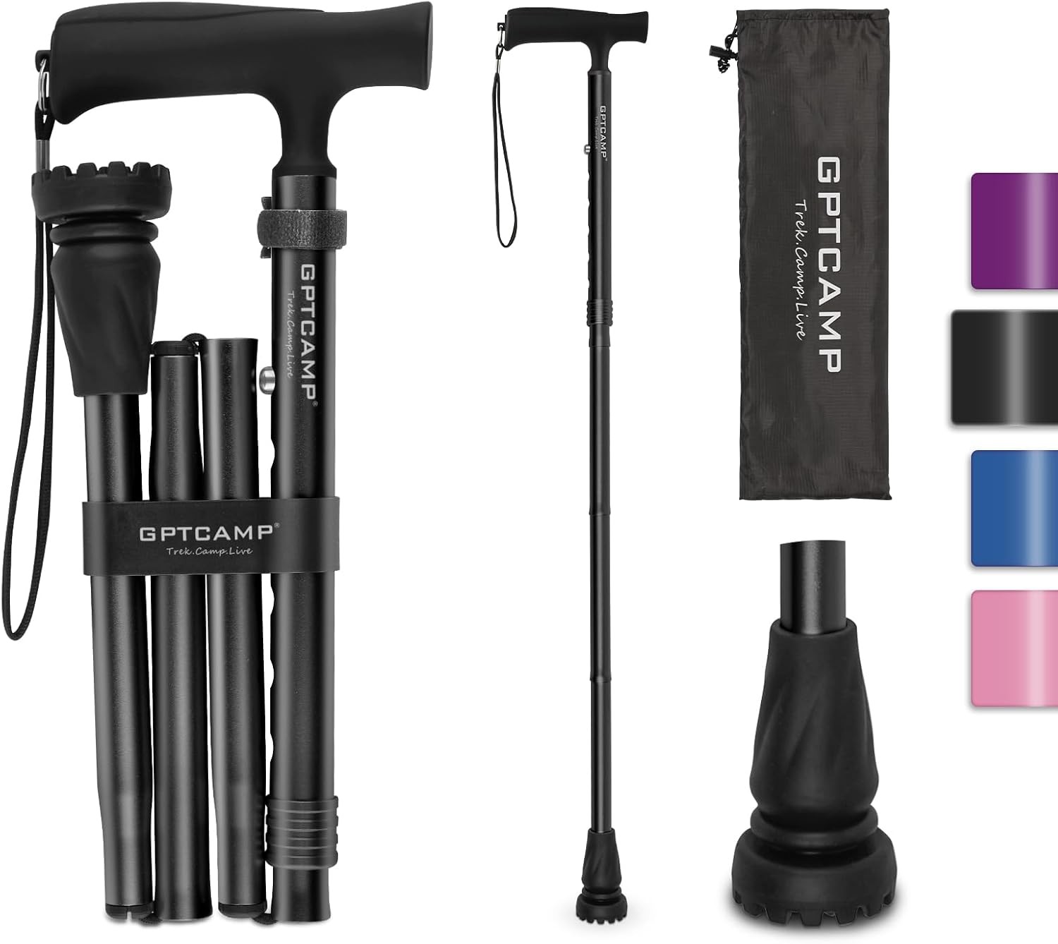 Foldable Walking Cane Lightweight Collapsible Stick with Comfortable T Handle