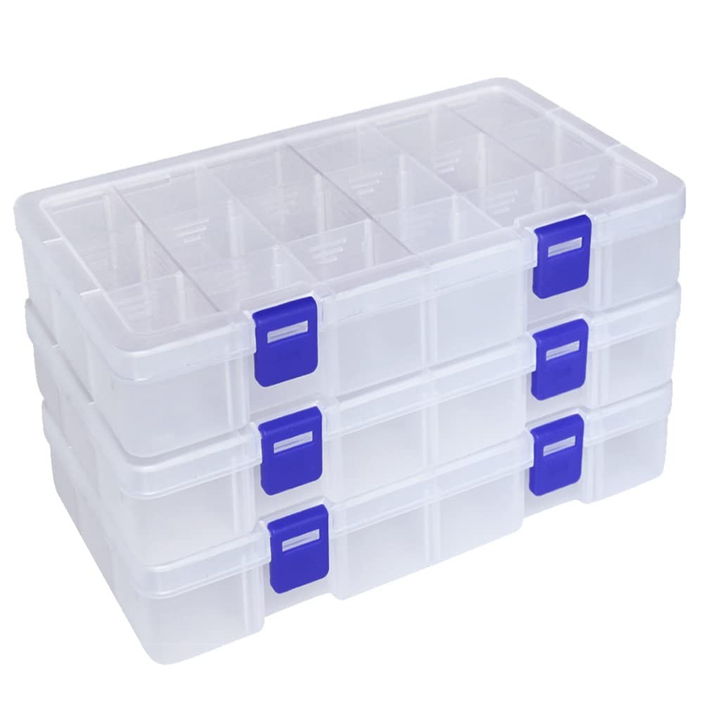 3 Pack 18 Grid Plastic Organizer with Adjustable Dividers, Bead Organizer for...