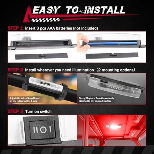 UTV Dome Light, FASTCHOY AUTO Roll Bar Light Interior Dome Lights Red and White