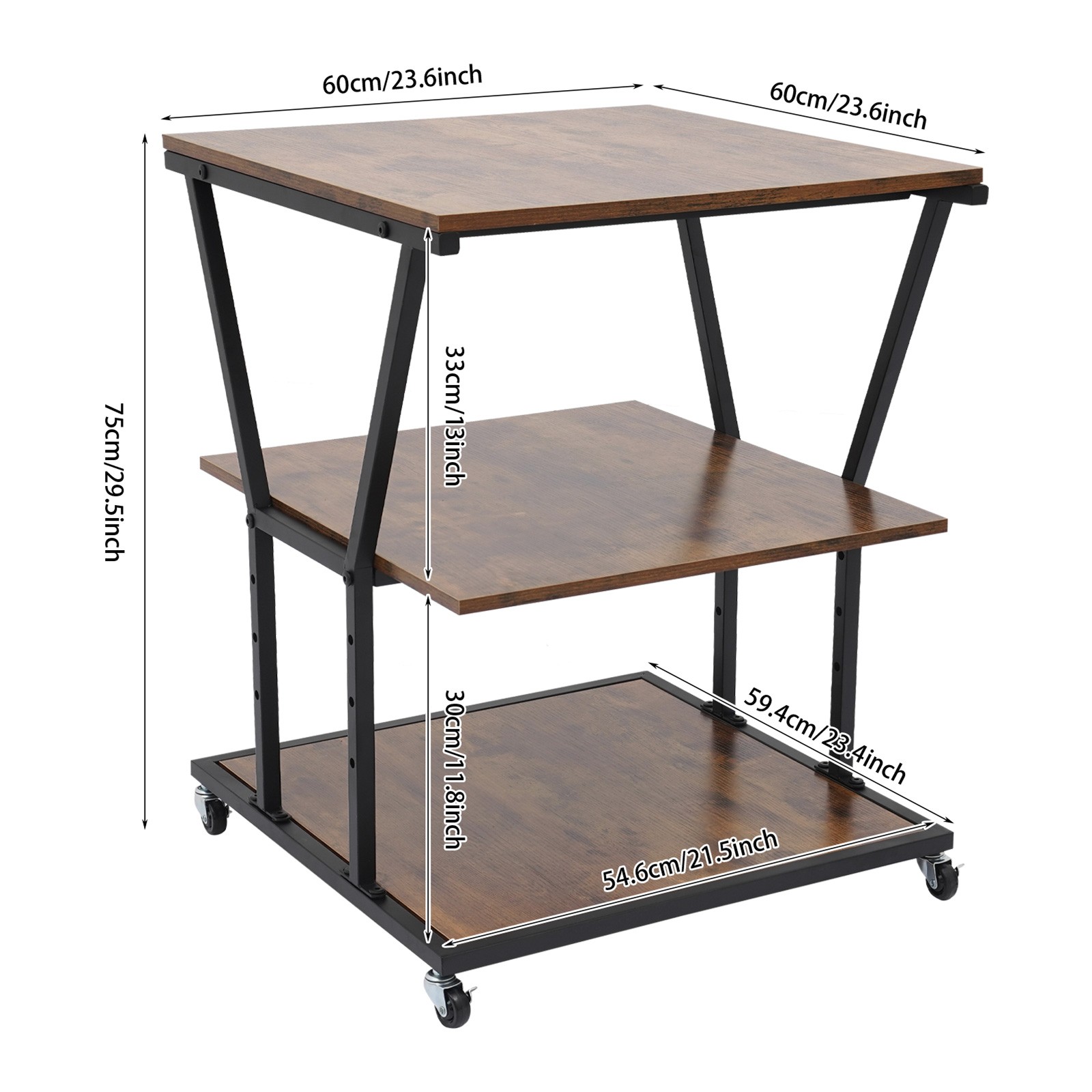 3-Tier Printer Stand with Adjustable Shelves & Wheels for Home/Office
