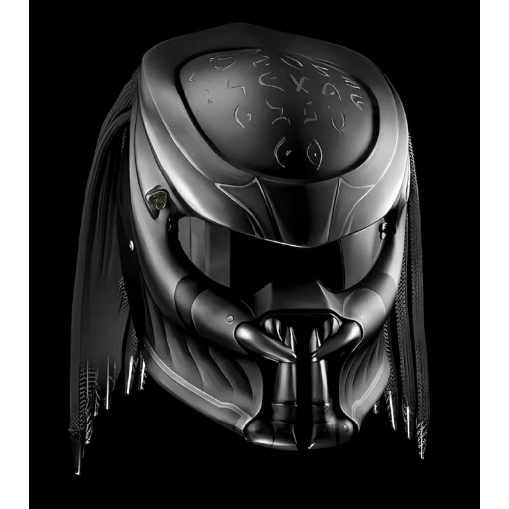CHOPPER BOBBER STYLE PREDATOR HELMET CUSTOM FULL BLACK FIRE DOT & ECE CERTIFIED