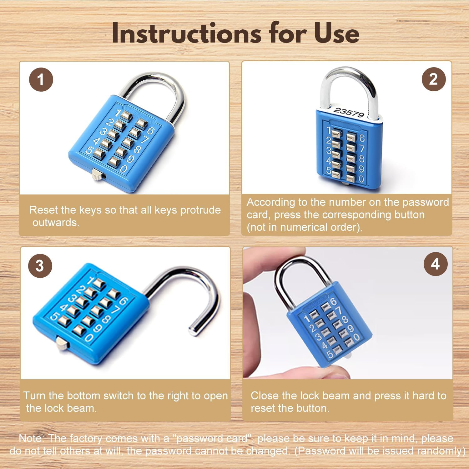 1Pcs 10-Digit Combination Padlock Push Button Lock for Locker Gym Case Drawer