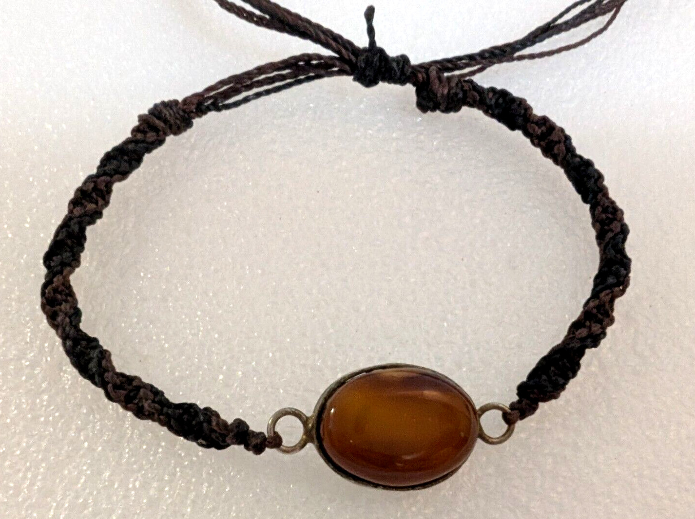 Hand Made Oval Red Brown Jasper Adjustable Braided Rope Bracelet Costa Rica